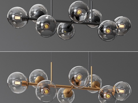  错落玻璃吊灯8灯头 West elm3d模型 