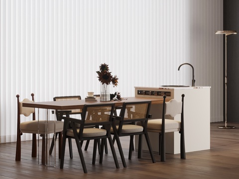 法式复古风岛台 餐桌椅su模型