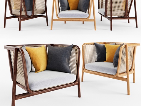  藤编单人沙发3d模型 