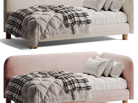  现代奶油风儿童布艺沙发床3d模型 