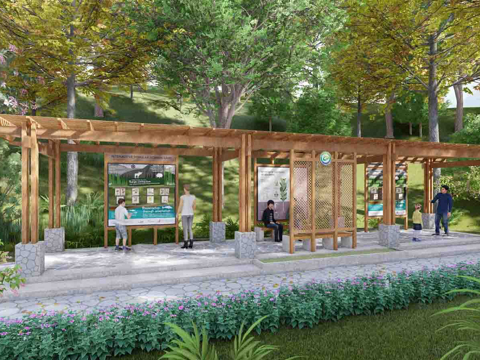  现代廊架 互动科普长廊 文化长廊 宣传长廊 休憩廊架su模型 