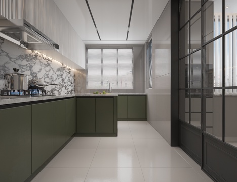  法式厨房橱柜冰箱3d模型 