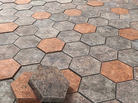  六边形铺路石    六角形鹅卵石3d模型 
