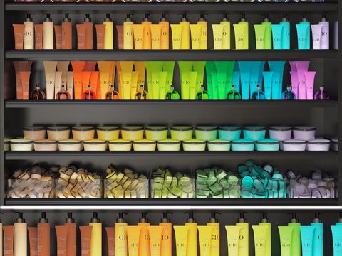  多色化妆品套装。美容沙龙3d模型 