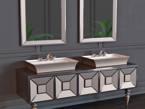  现代洗手台卫浴柜架组合3d模型 