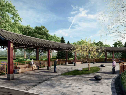 新中式廊架  廊架景观su模型