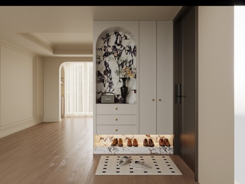  法式奶油风鞋柜 入户鞋柜su模型 