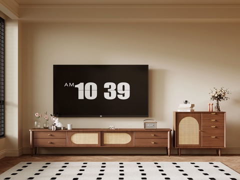 中古风电视背景墙 电视柜 边柜su模型