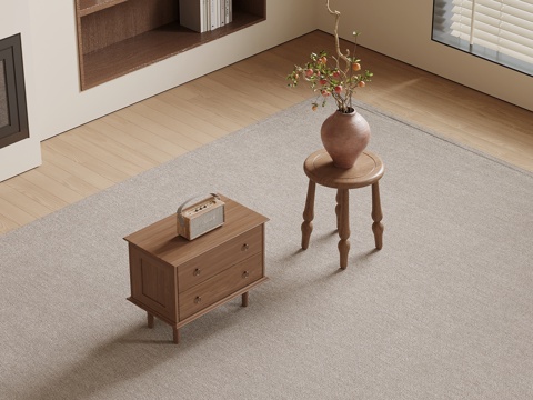 中古风床头柜 边几su模型