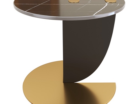  现代轻奢岩板金属圆边几3d模型 