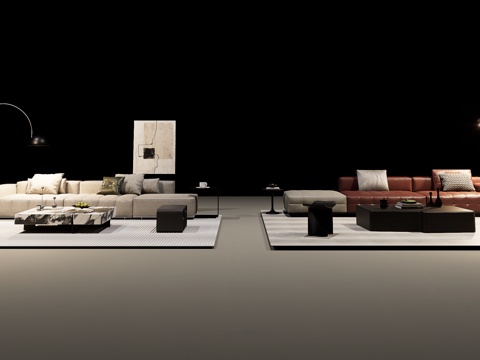 现代简约沙发组合 沙发茶几 休闲椅 凳子 落地灯 挂画su模型