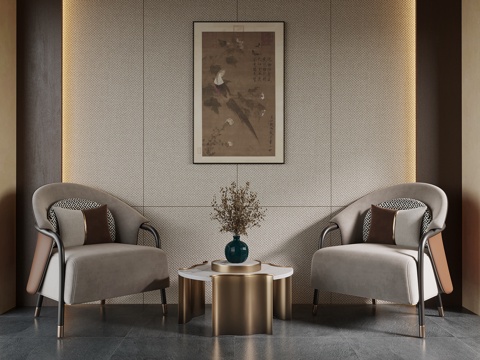 新中式休闲桌椅 茶几su模型