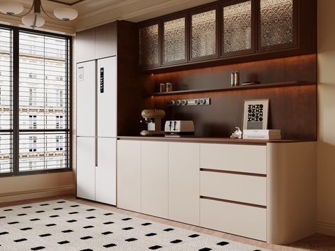  中古风备餐柜su模型 