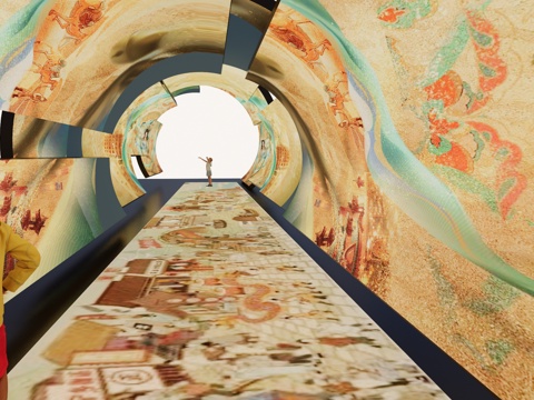 长廊 中式 博物馆 展厅 大唐 壁画 艺术 古风 工装 模型su模型