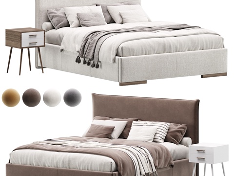  现代奶油风 Slipson 布艺双人床3d模型 