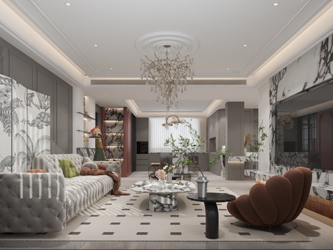  法式客餐厅沙发餐桌椅3d模型 