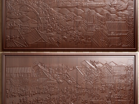  新中式浮雕雕塑3d模型 