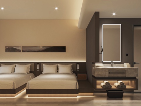  现代亚朵酒店客房套房双人间洗手台3d模型 