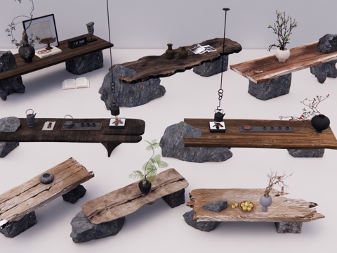 茶几 茶具 器具 小品 茶台 茶桌 茶桌椅su模型