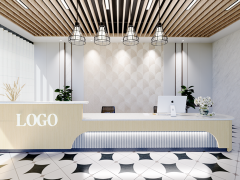 0037现代简约办公室前台接待台su模型