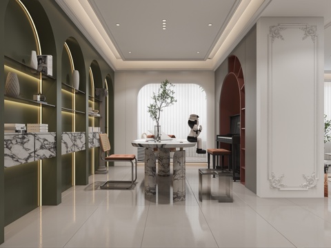  法式书房书桌钢琴3d模型 