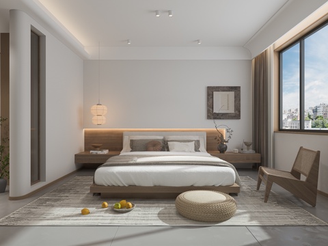  原木卧室床3d模型 