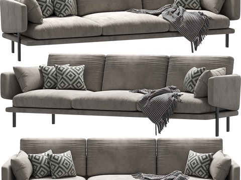  现代布艺直排三人沙发3d模型 