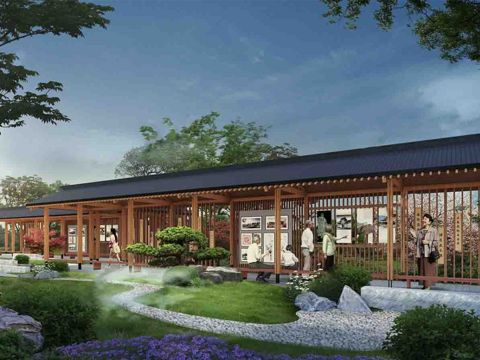 新中式廊架 文化长廊 文化廊架su模型