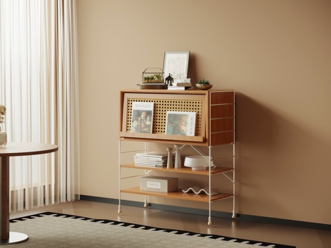  中古风玄关柜 边柜 斗柜su模型 