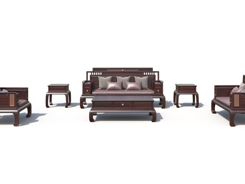  新中式宋式美学红木沙发3d模型 