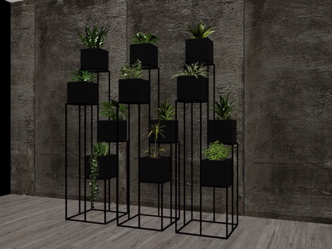  现代室内盆栽组合3d模型 