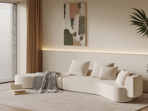  现代奶油风沙发 异形沙发su模型 