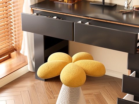 法式奶油化妆凳 梳妆凳 沙发凳 花瓣凳su模型