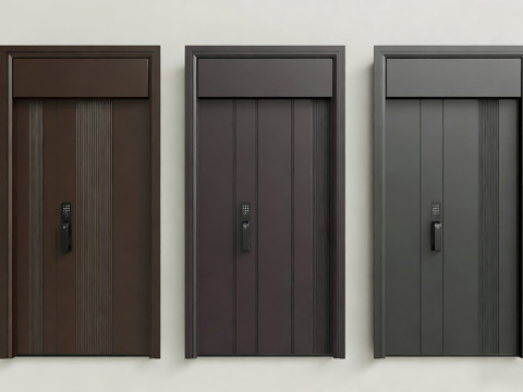 现代智能入户门 防盗门 子母门 对开门su模型