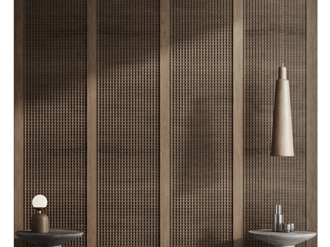  新中式侘寂床头背景墙 装饰墙板3d模型 