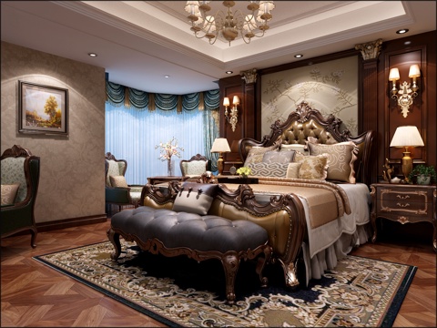  欧式卧室床3d模型 
