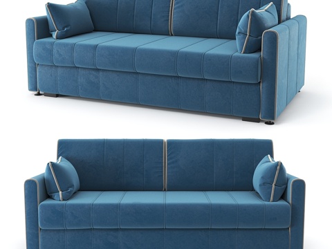  直线型蓝色Rimmini沙发床，丝绒面料3d模型 