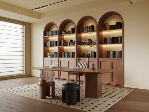 中古风书房su模型