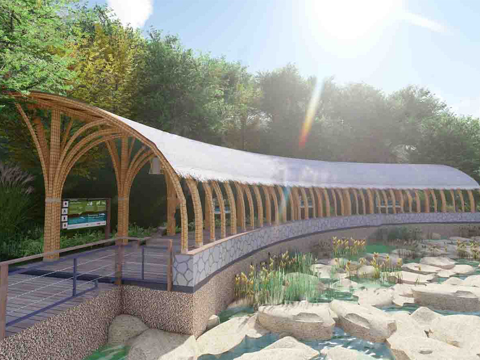 中式生态廊架 廊架 观景长廊su模型