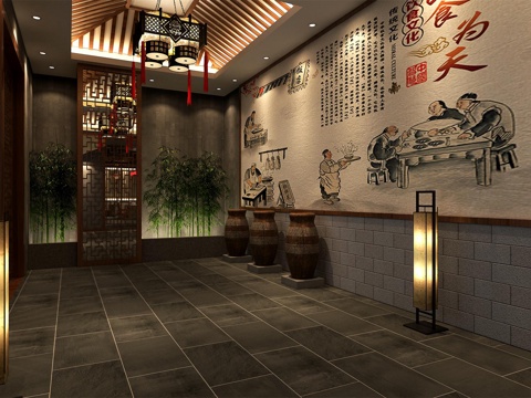  传统中式火锅店门头3d模型 