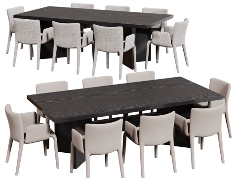 现代桌椅组合 餐桌组合 木纹桌椅 长桌 休闲桌椅su模型