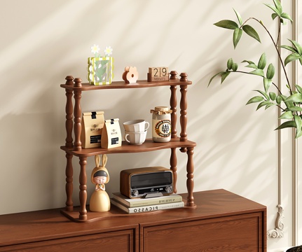 法式置物架 复古收纳架 装饰架 三层展示架 杯架su模型