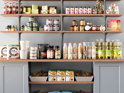  超市展示柜陈列香料、酱料及3d模型 