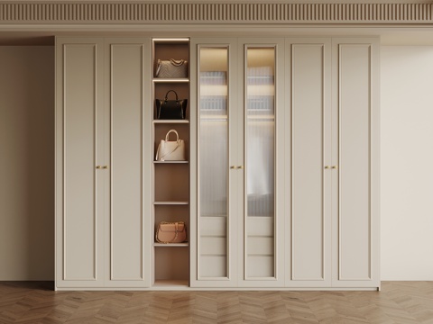 法式奶油风衣柜su模型