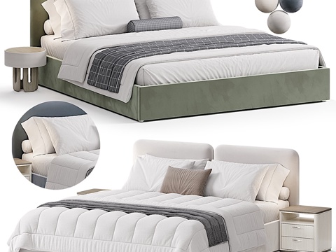  现代奶油风 Vilena 布艺双人床3d模型 