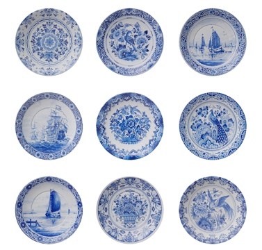  传统中式青花瓷盘子墙饰组合3d模型 