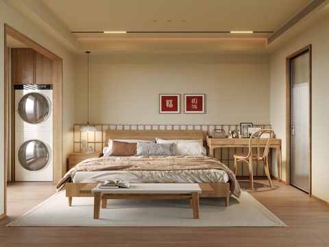  现代卧室 双人床 床尾凳3d模型 