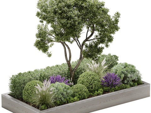  现代庭院绿植 植物堆 花坛3d模型 