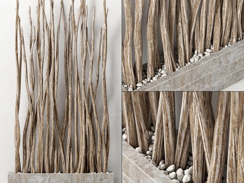  枝形装饰鹅卵石    鹅卵石枝条3d模型 