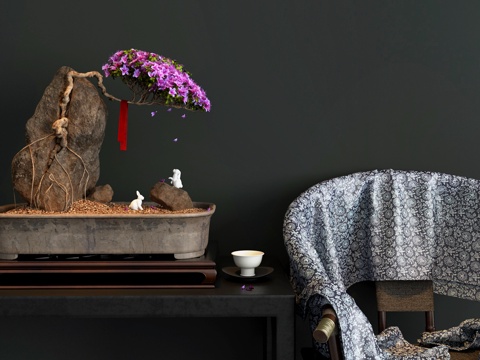  新中式端景盆栽3d模型 